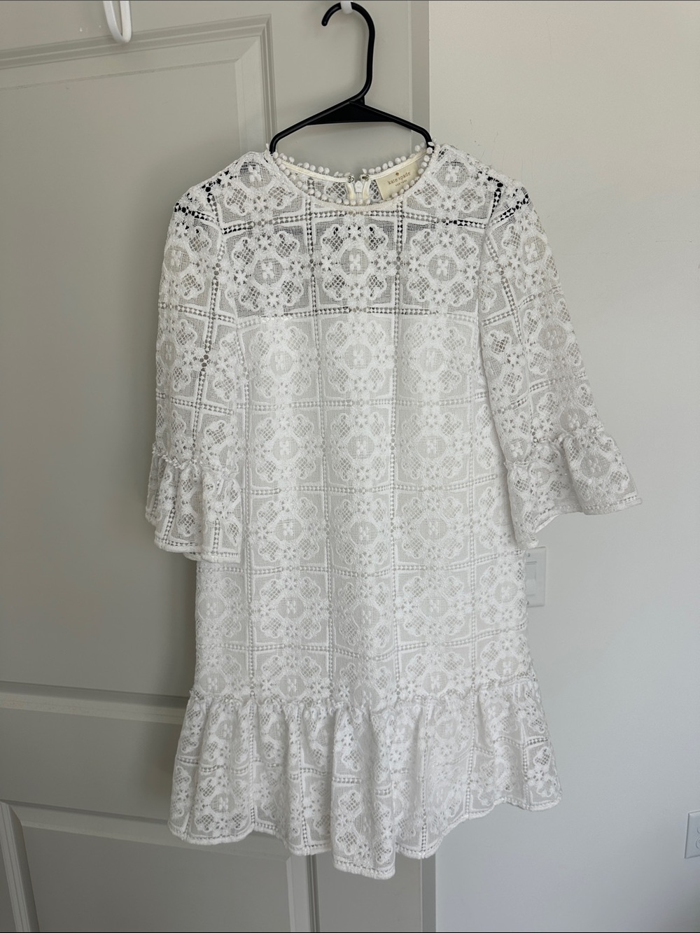 kate spade White Lace Shift Dress with Ruffle Hem